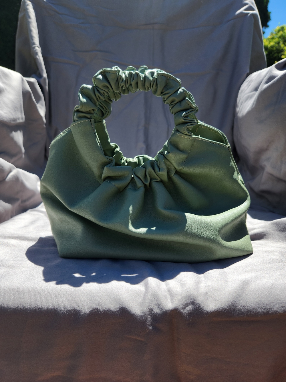 Stylish Ruched Circle-Handle Shoulder Bag in Sage Green